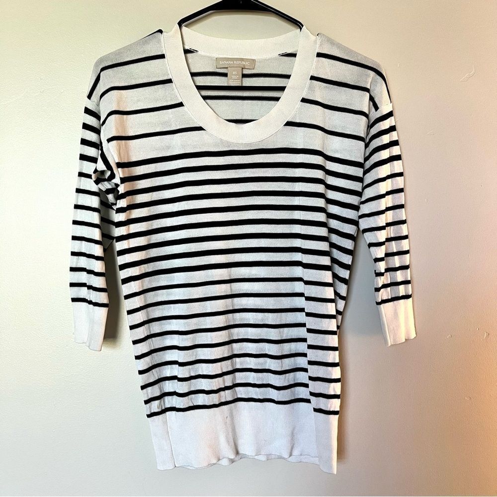BANANA REPUBLIC 3/4 Sleeve Crew Neck Striped Top Size XS